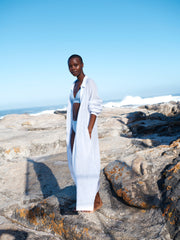 Sami gauze linen pleat front maxi dress - White