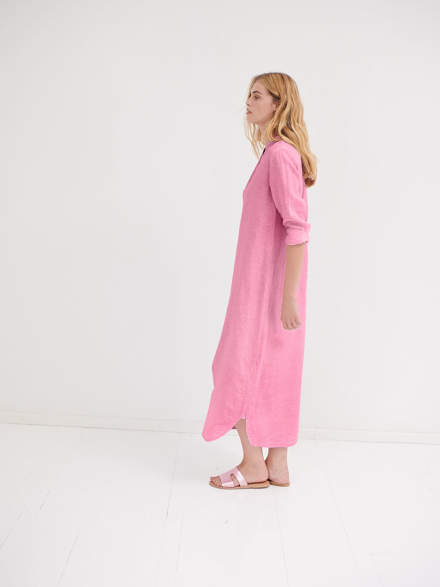 Chrissie linen maxi dress with pockets - Pink