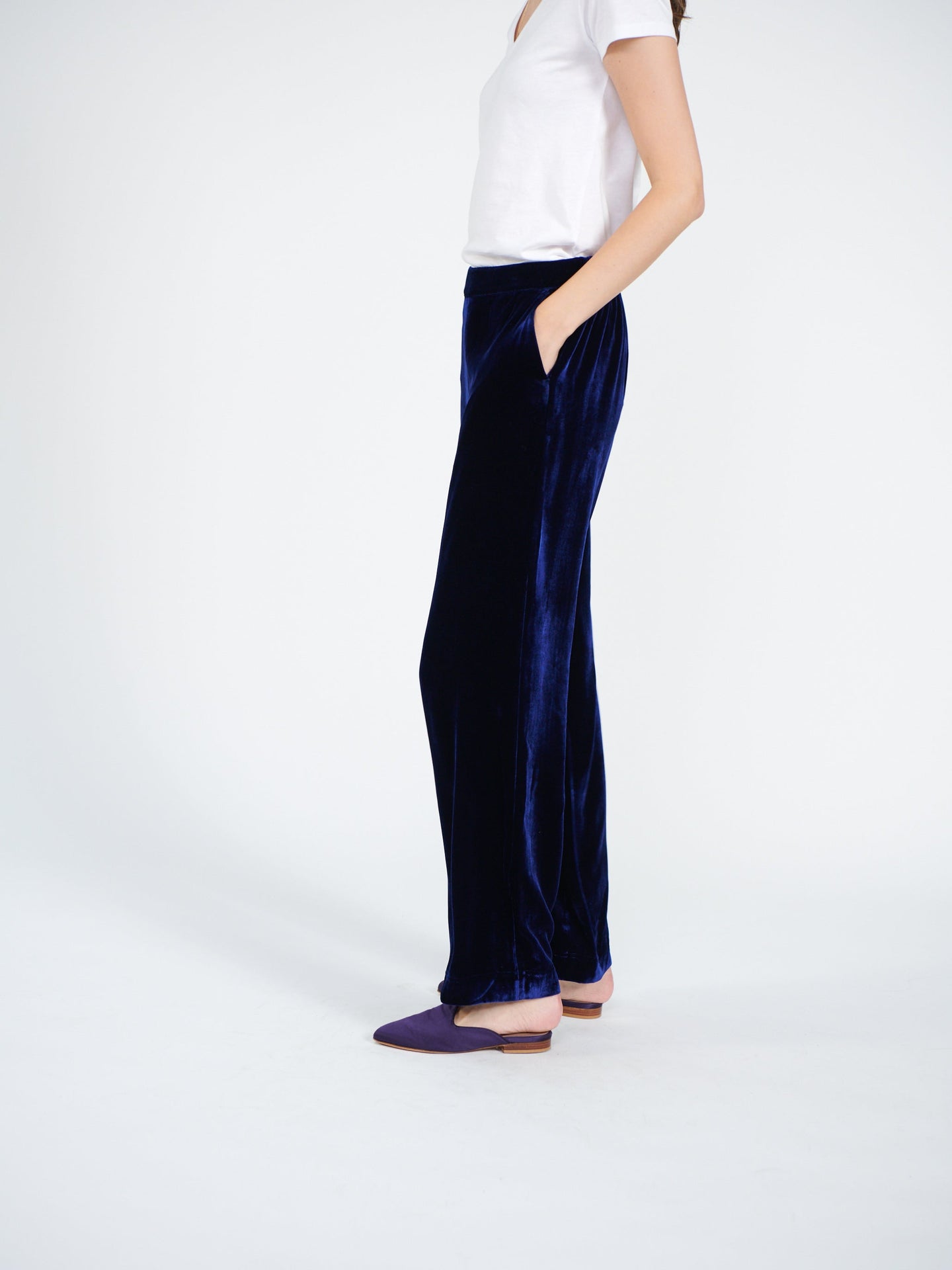 Thea silk blend velvet wide leg palazzo trousers - Navy