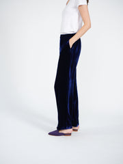 Thea silk blend velvet wide leg palazzo trousers - Navy
