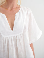Vee angel gauze linen v neck top - White