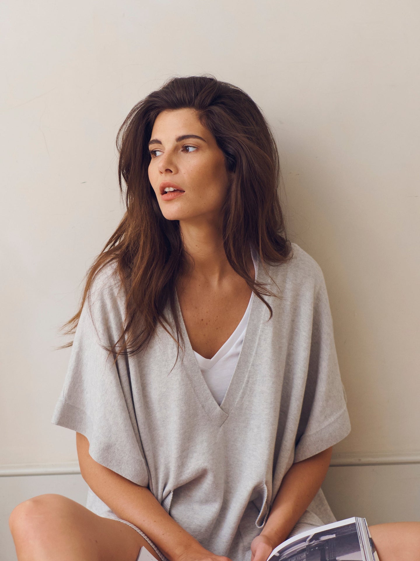 Vanessa cotton cashmere poncho - Light Grey