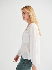 Alice gauze linen patch pocket shirt - White