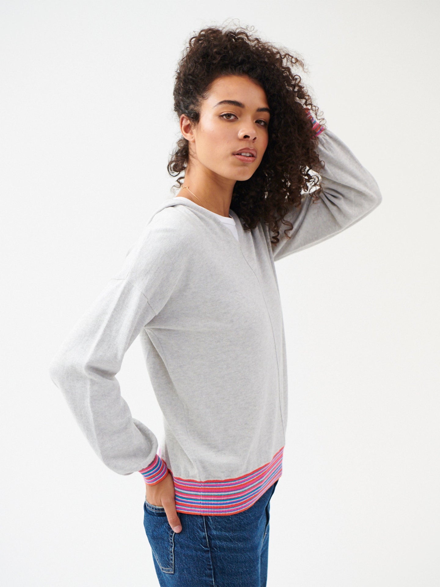 Lily cashmere blend stripe trim hoodie