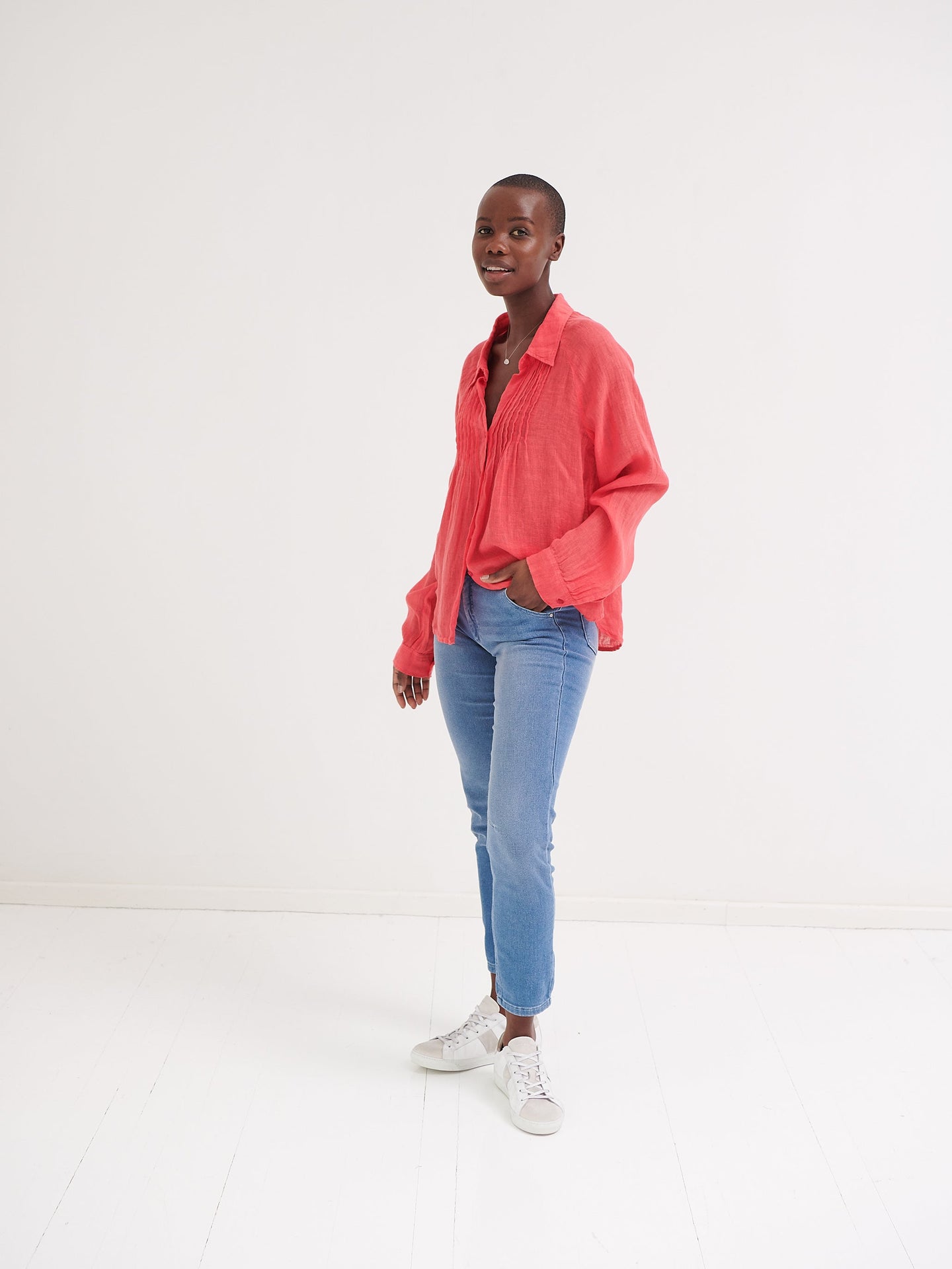 Lydia gauze linen pleat front blouse