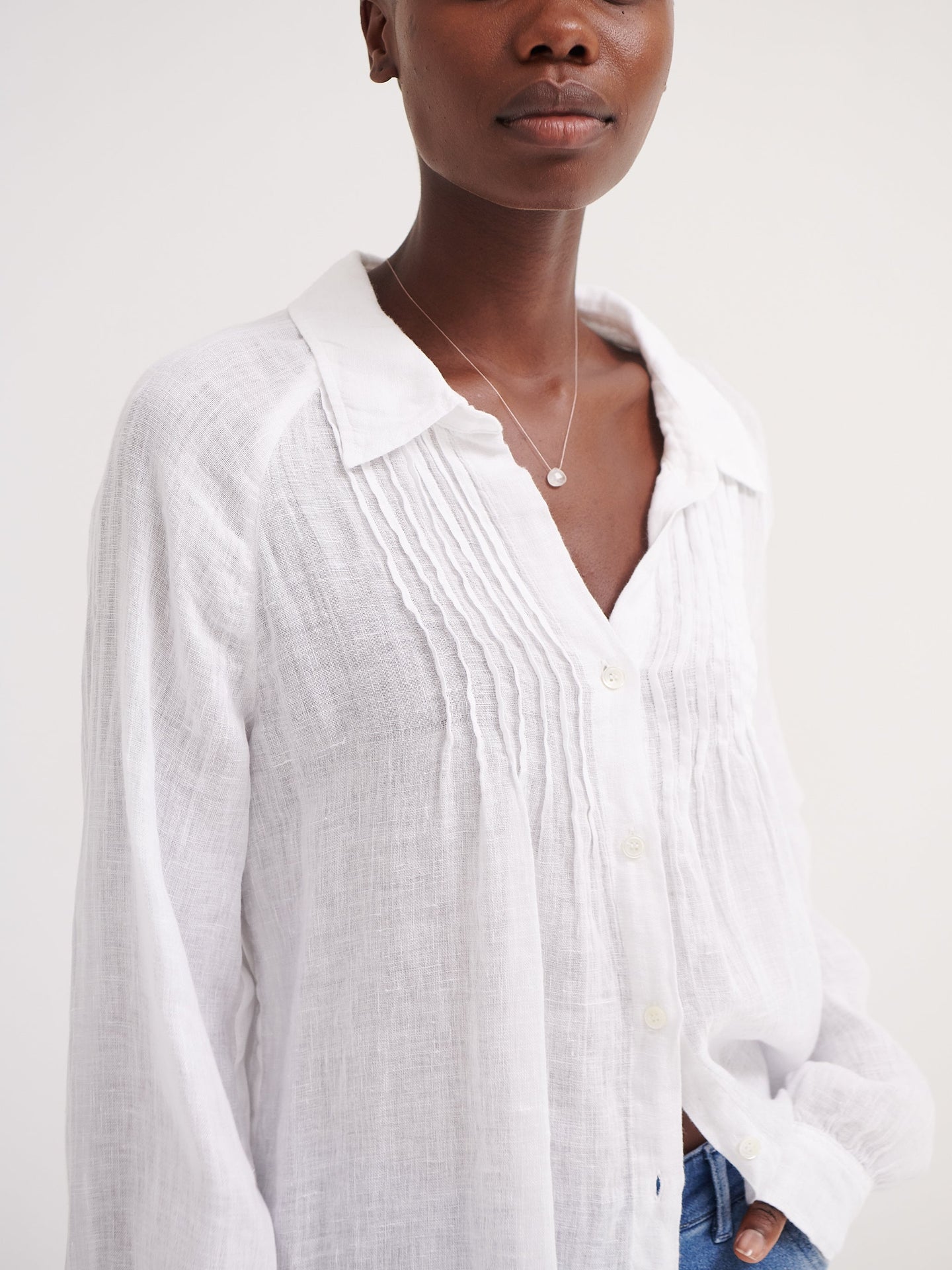 Lydia gauze linen pleat front blouse