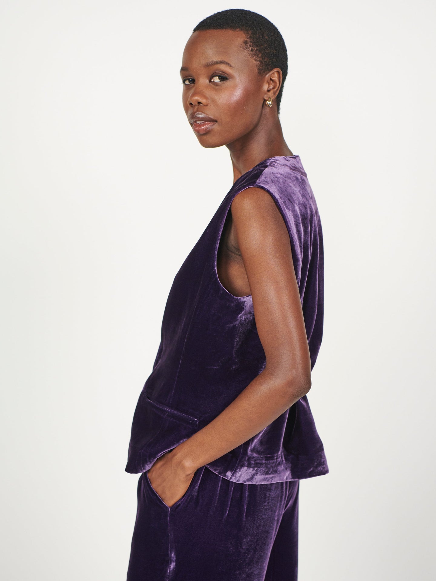 Lucia silk blend velvet button waistcoat