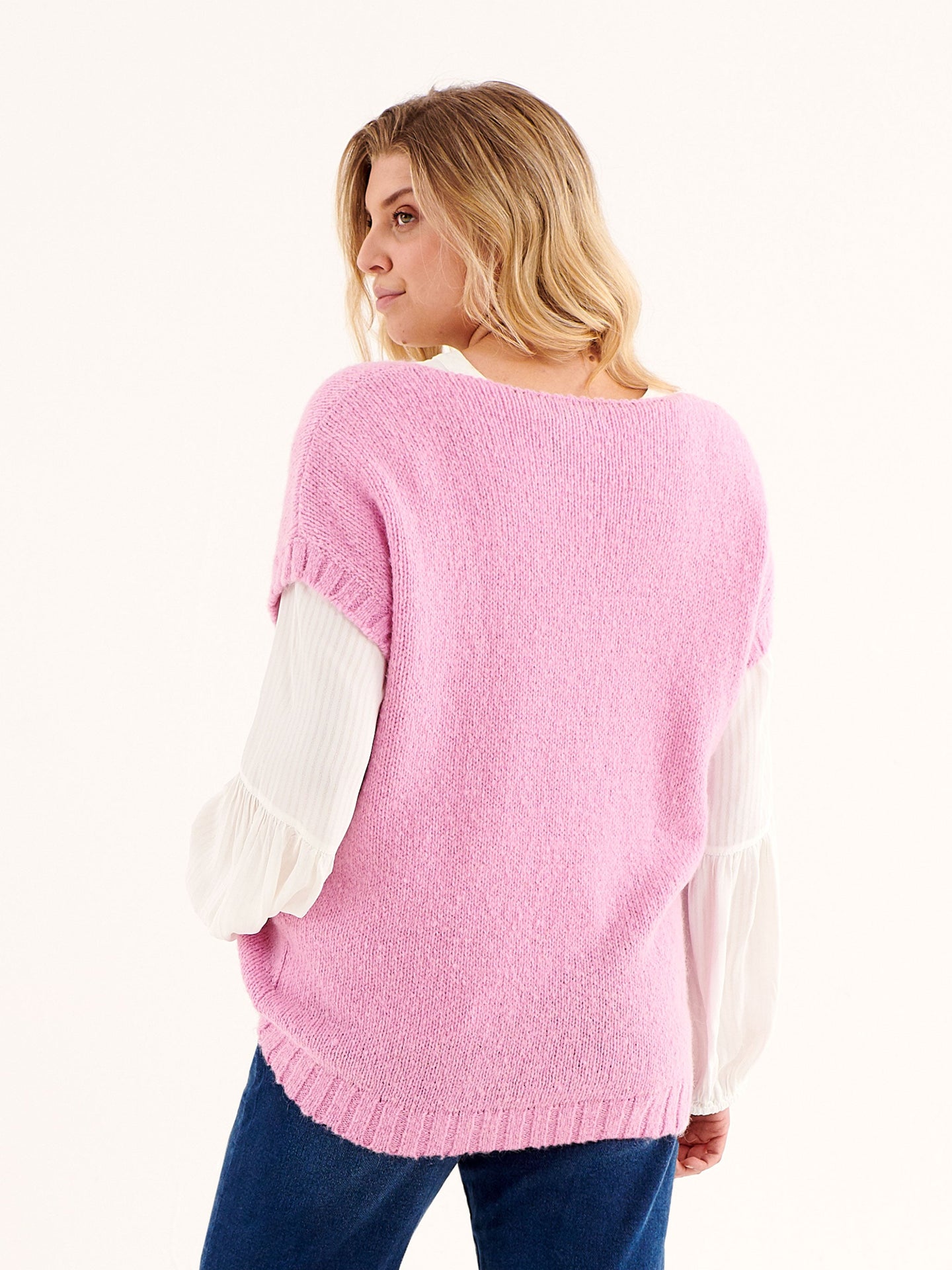 Ingrid v-neck chunky knit tank - Soft Pink