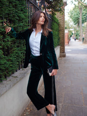 Thea silk blend velvet side stripe trouser - Forest / Khaki