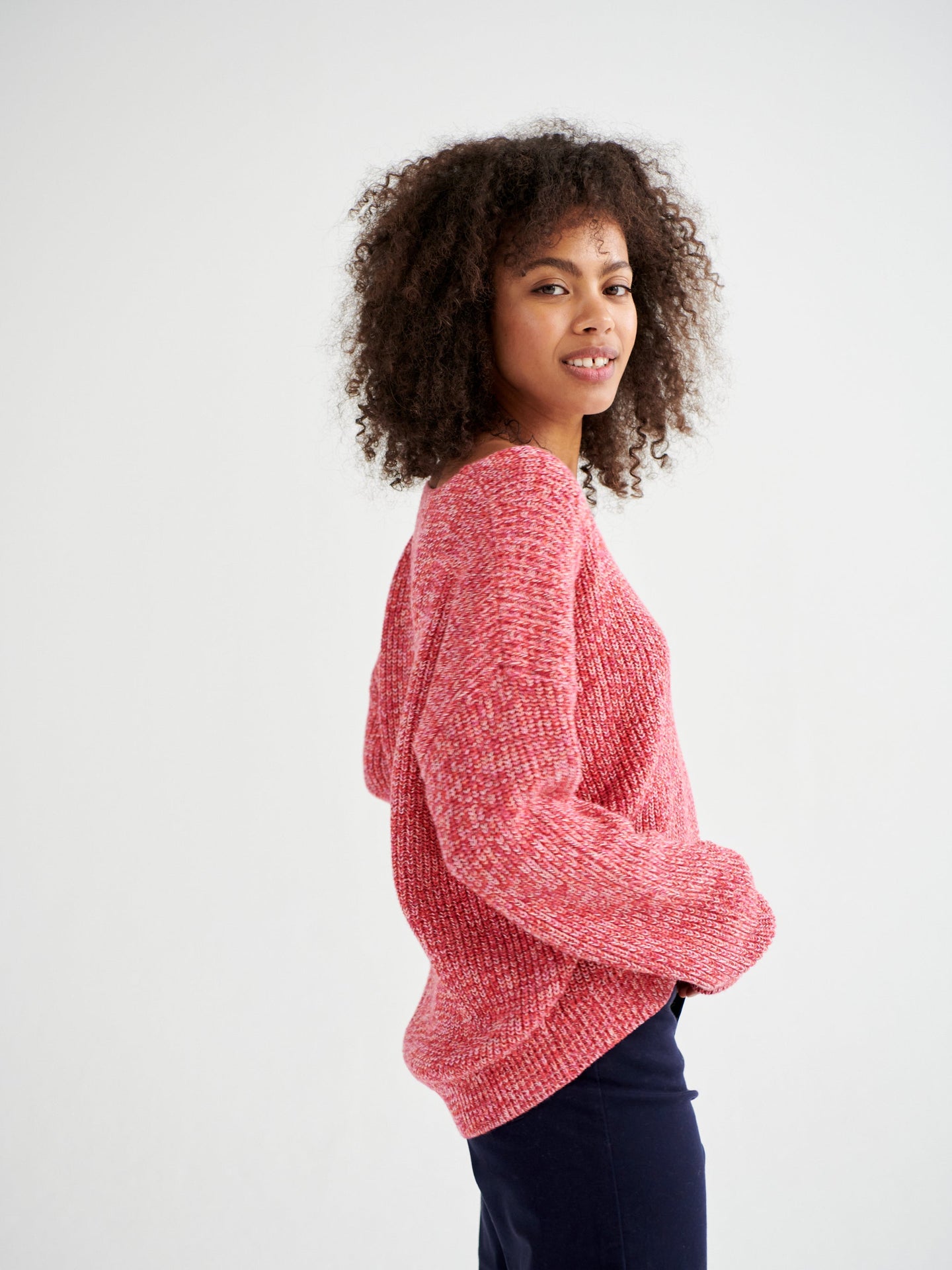 Sandy cotton cashmere blend v neck sweater - Red Multi