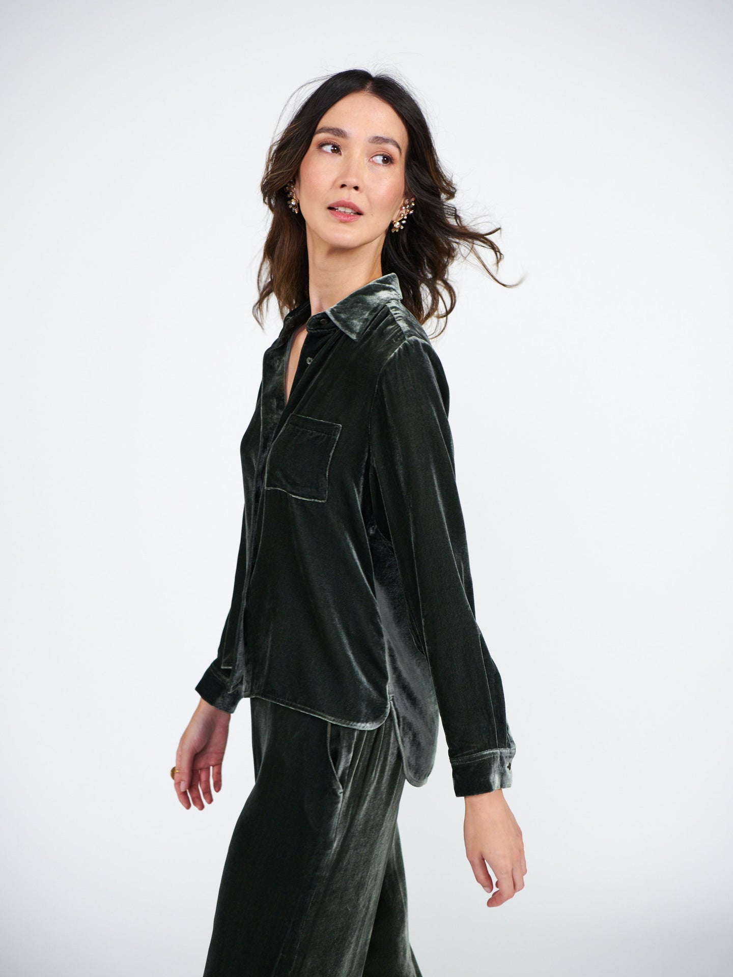 Patti silk blend velvet shirt - Khaki