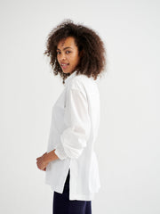 Aria jersey and cotton shirred cuff shirt - White