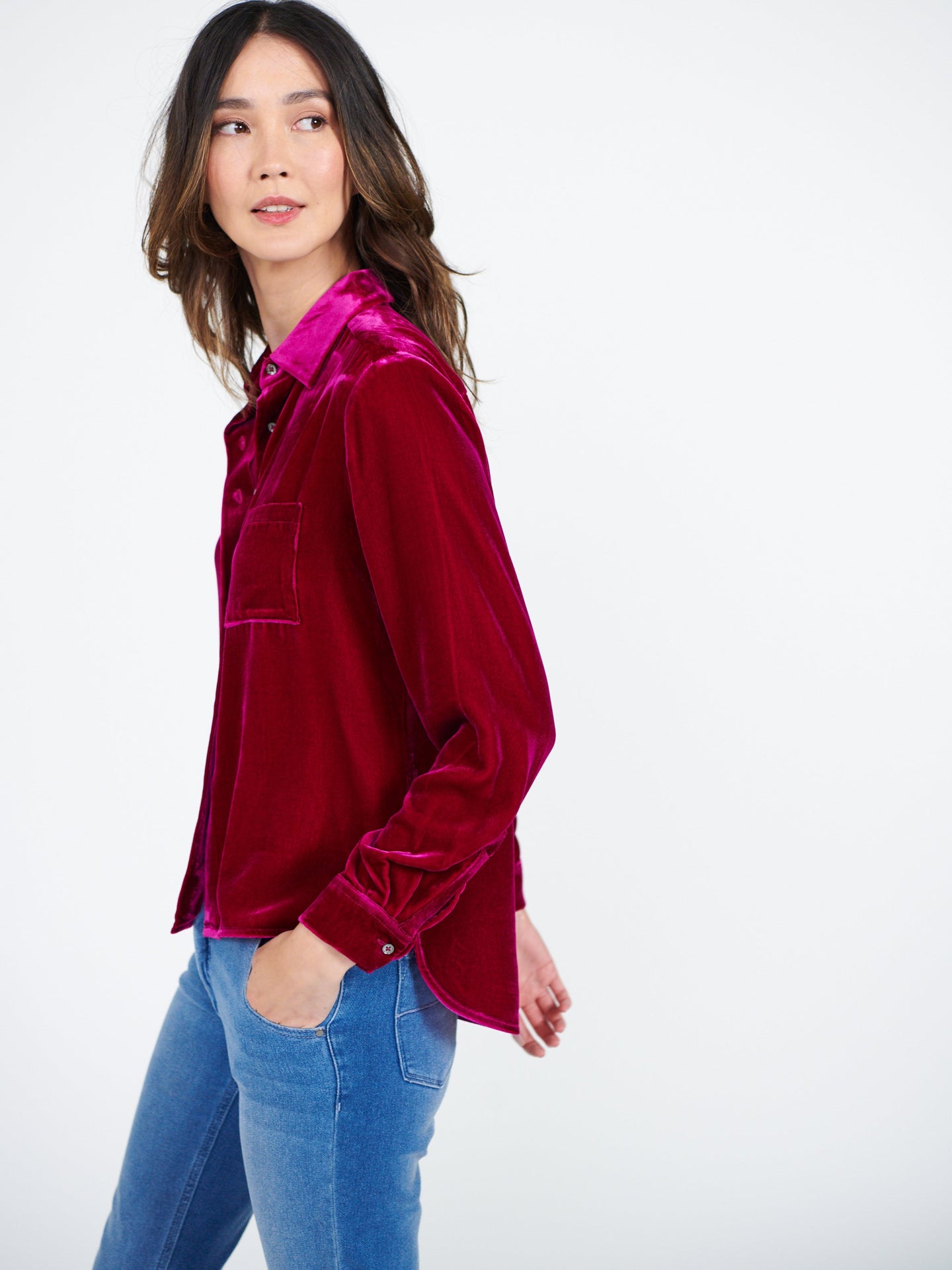 Patti silk blend velvet shirt - Hot Pink