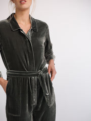 Pip silk blend velvet jumpsuit - Khaki