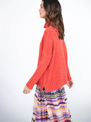 Jana funnel neck sweater with ribbed cuffs - Coral