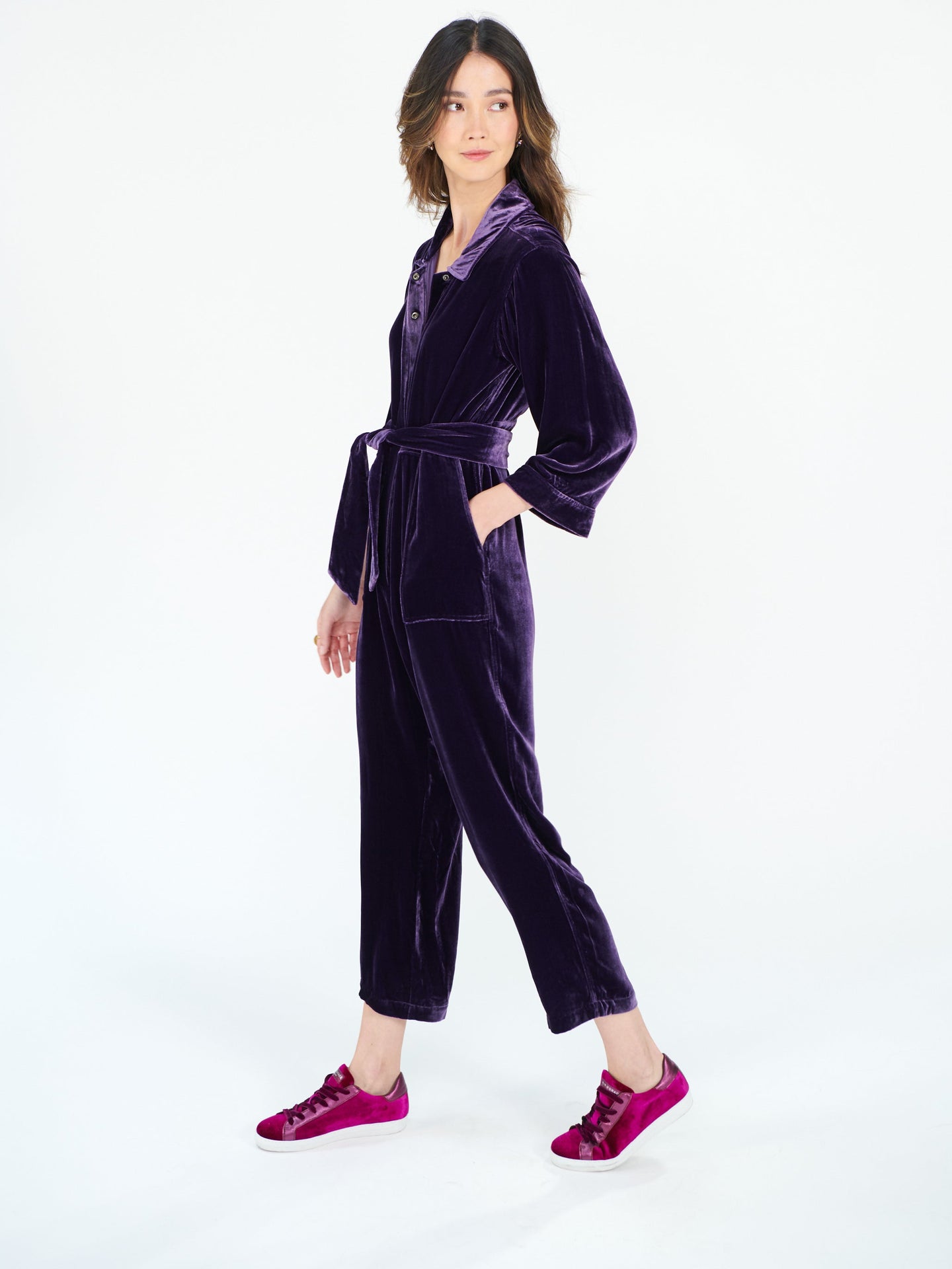 Pip silk blend velvet jumpsuit - Blackberry