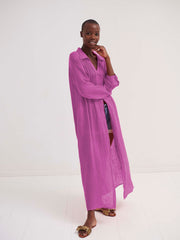 Sami gauze linen pleat front maxi dress - Cherry Pink