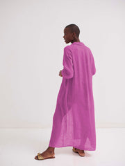 Sami gauze linen pleat front maxi dress - Cherry Pink