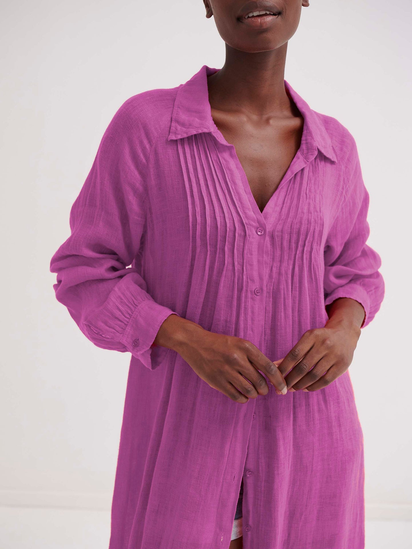 Sami gauze linen pleat front maxi dress - Cherry Pink