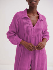 Sami gauze linen pleat front maxi dress - Cherry Pink