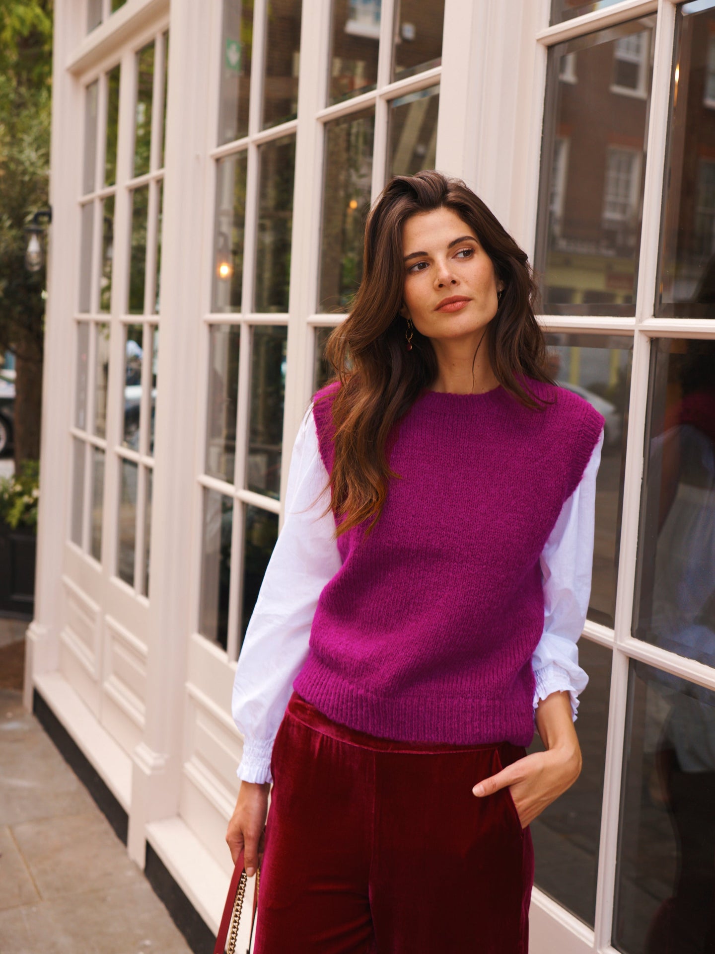 Rosie crew neck chunky knit tank - Garnet