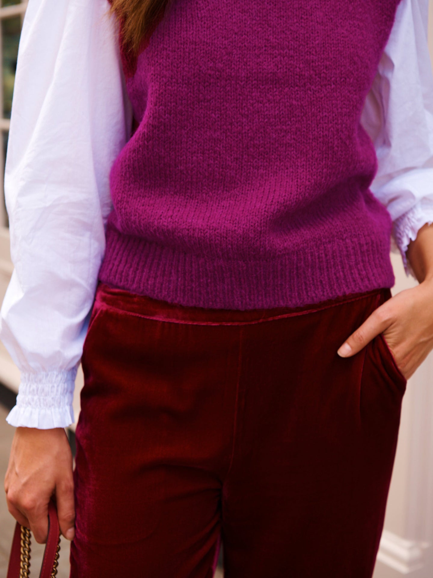 Rosie crew neck chunky knit tank - Garnet