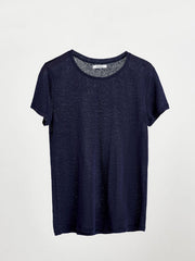 Charlie Linen Crew Neck T-Shirt - Navy