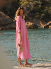 Chrissie linen maxi dress - Cherry Pink