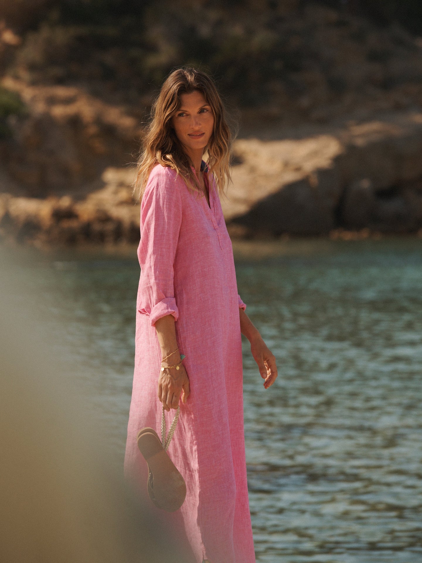 Chrissie linen maxi dress - Cherry Pink