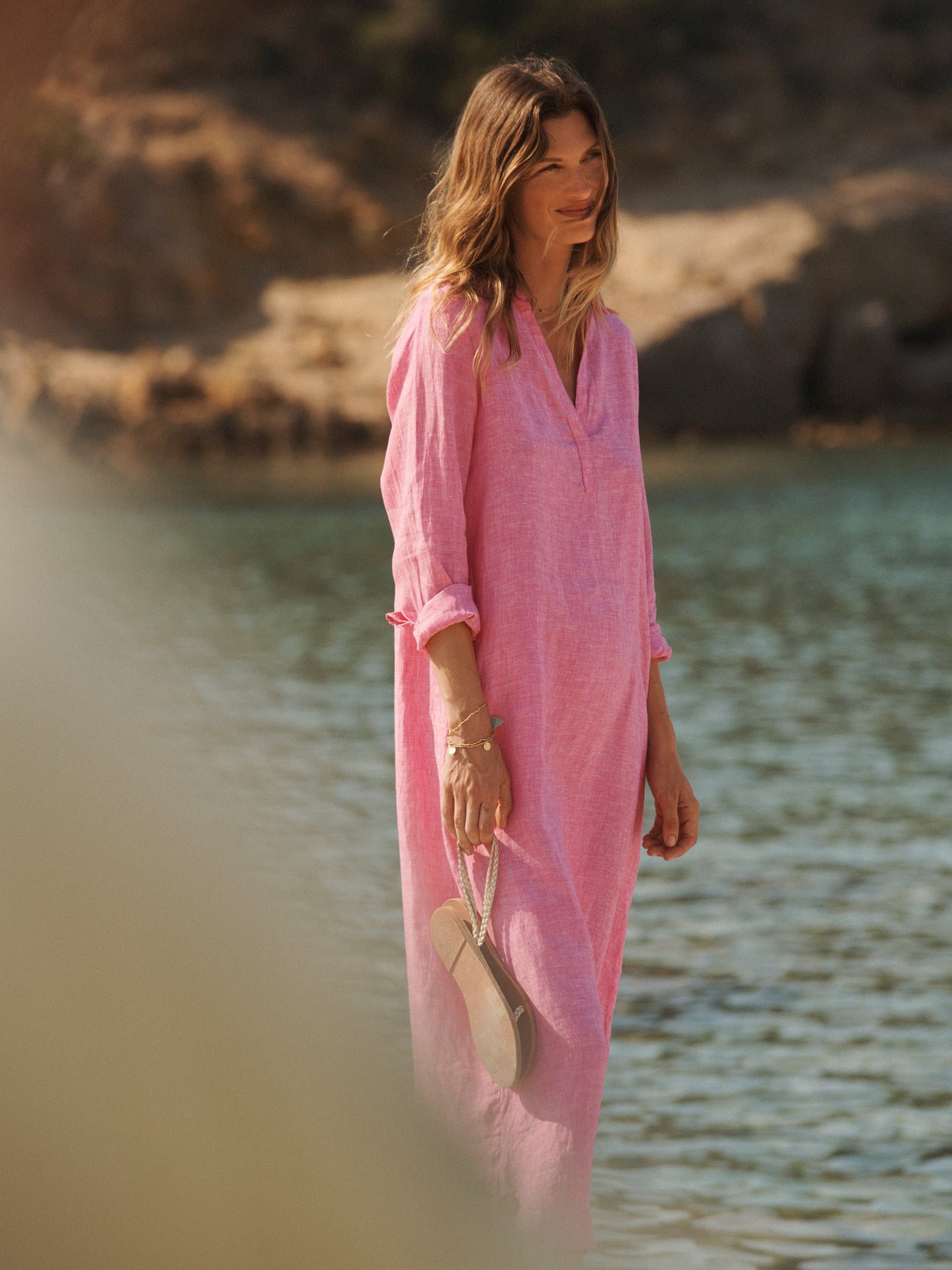 Chrissie linen maxi dress - Cherry Pink