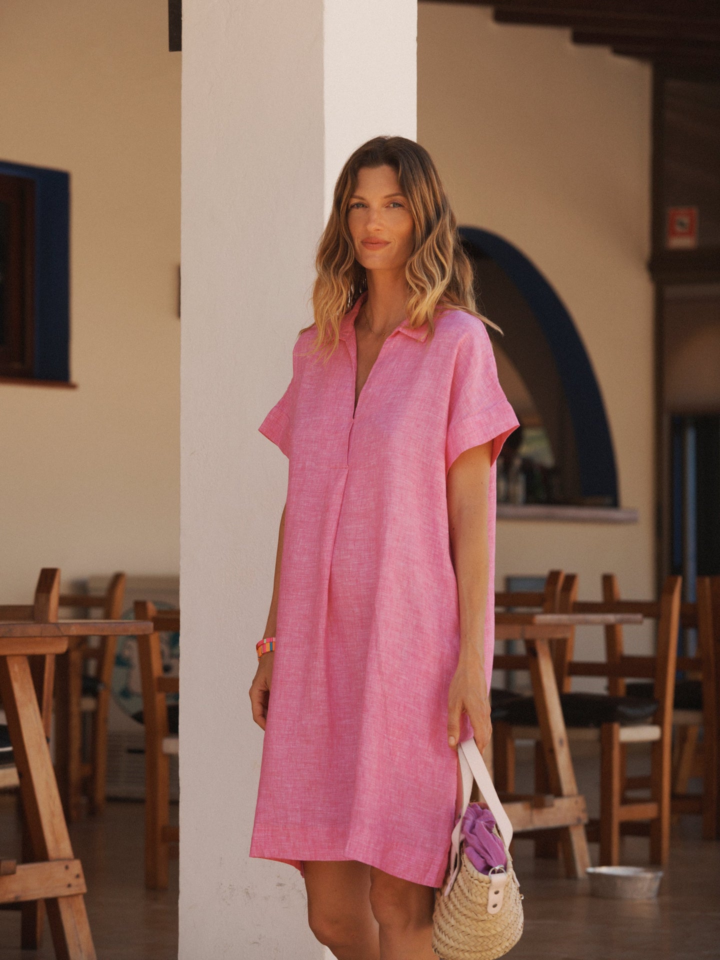 Shelly linen dress - Cherry Pink