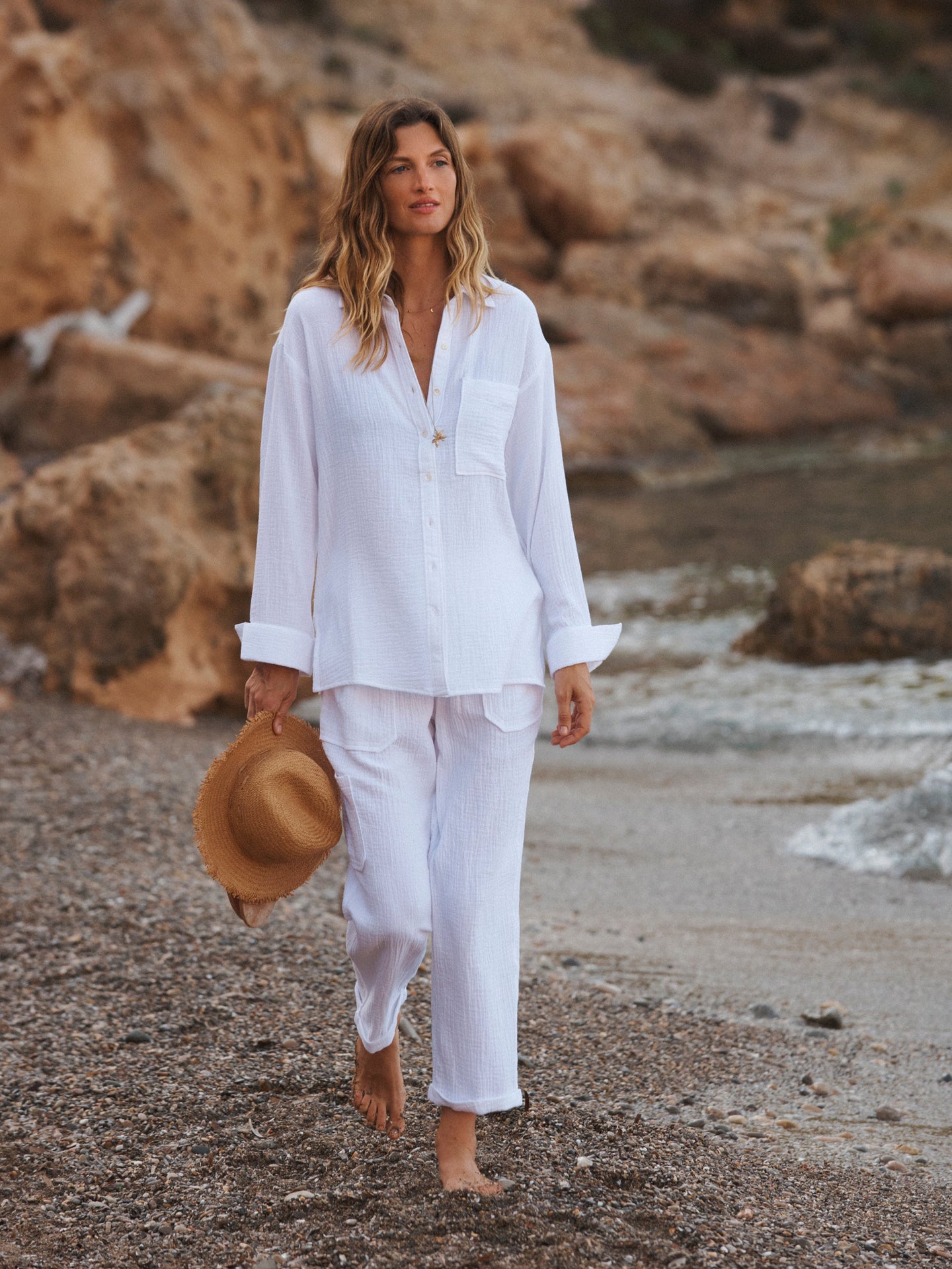 Mel cargo cropped leg trouser - White