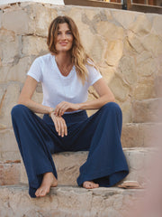 Pippi cotton double cloth wide trousers - Navy
