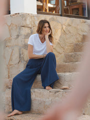 Pippi cotton double cloth wide trousers - Navy