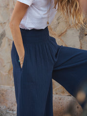 Pippi cotton double cloth wide trousers - Navy