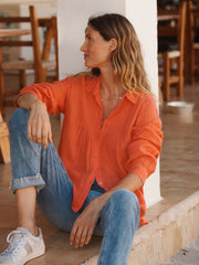 Lydia gauze linen pintuck shirt - Orange