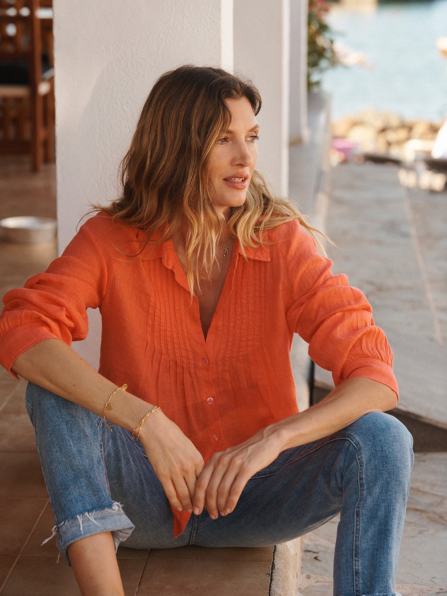Lydia gauze linen pintuck shirt - Orange