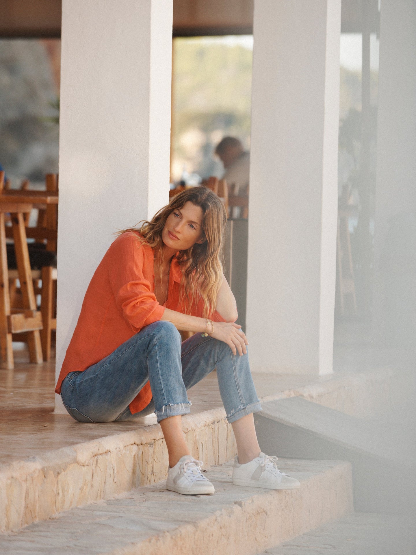 Lydia gauze linen pintuck shirt - Orange