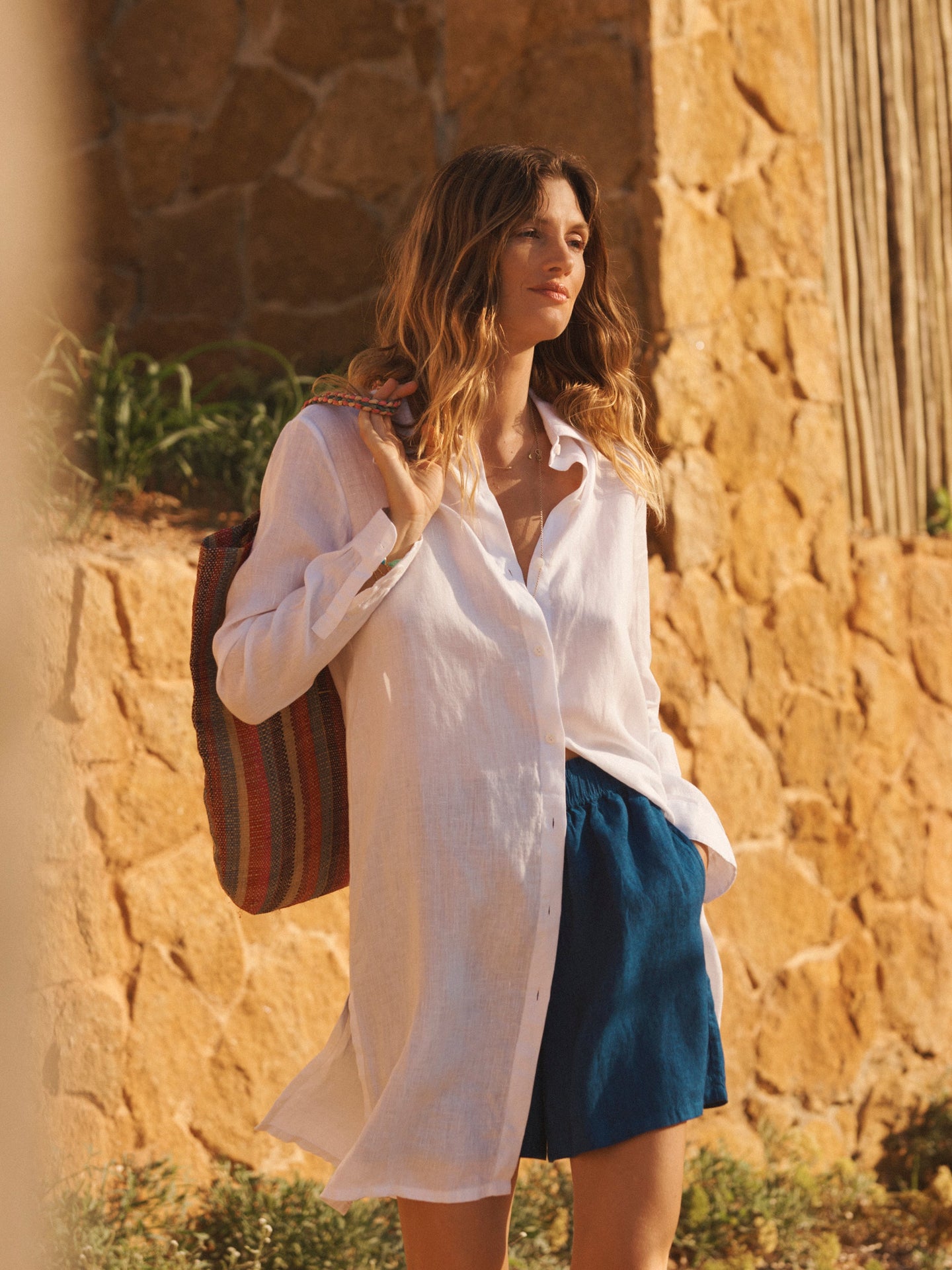 Phil linen shirt dress - White