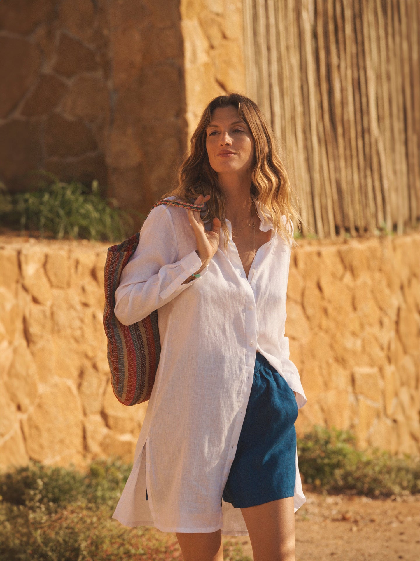 Phil linen shirt dress - White