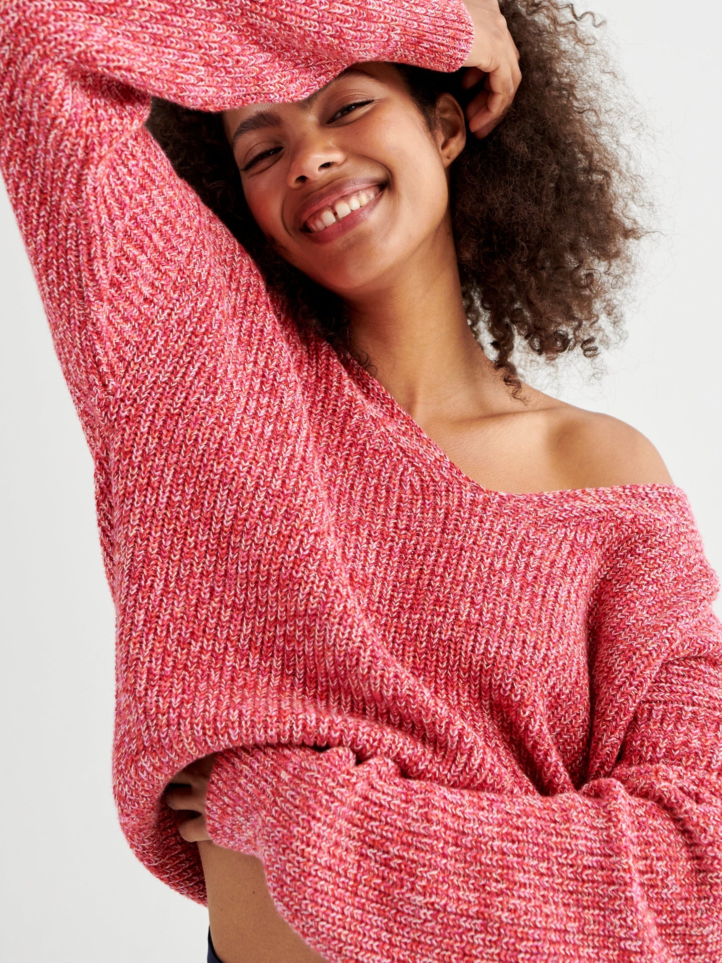 Sandy cotton cashmere blend v neck sweater - Red Multi