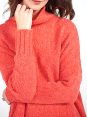 Jana funnel neck sweater with ribbed cuffs - Coral