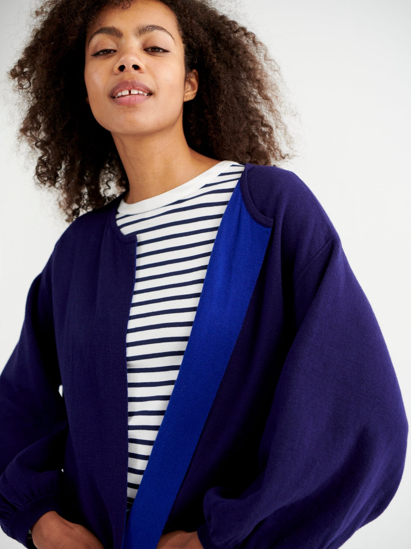 Kate cotton cashmere blend reversible cardi-coat - Blue