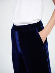 Thea silk blend velvet wide leg palazzo trousers - Navy