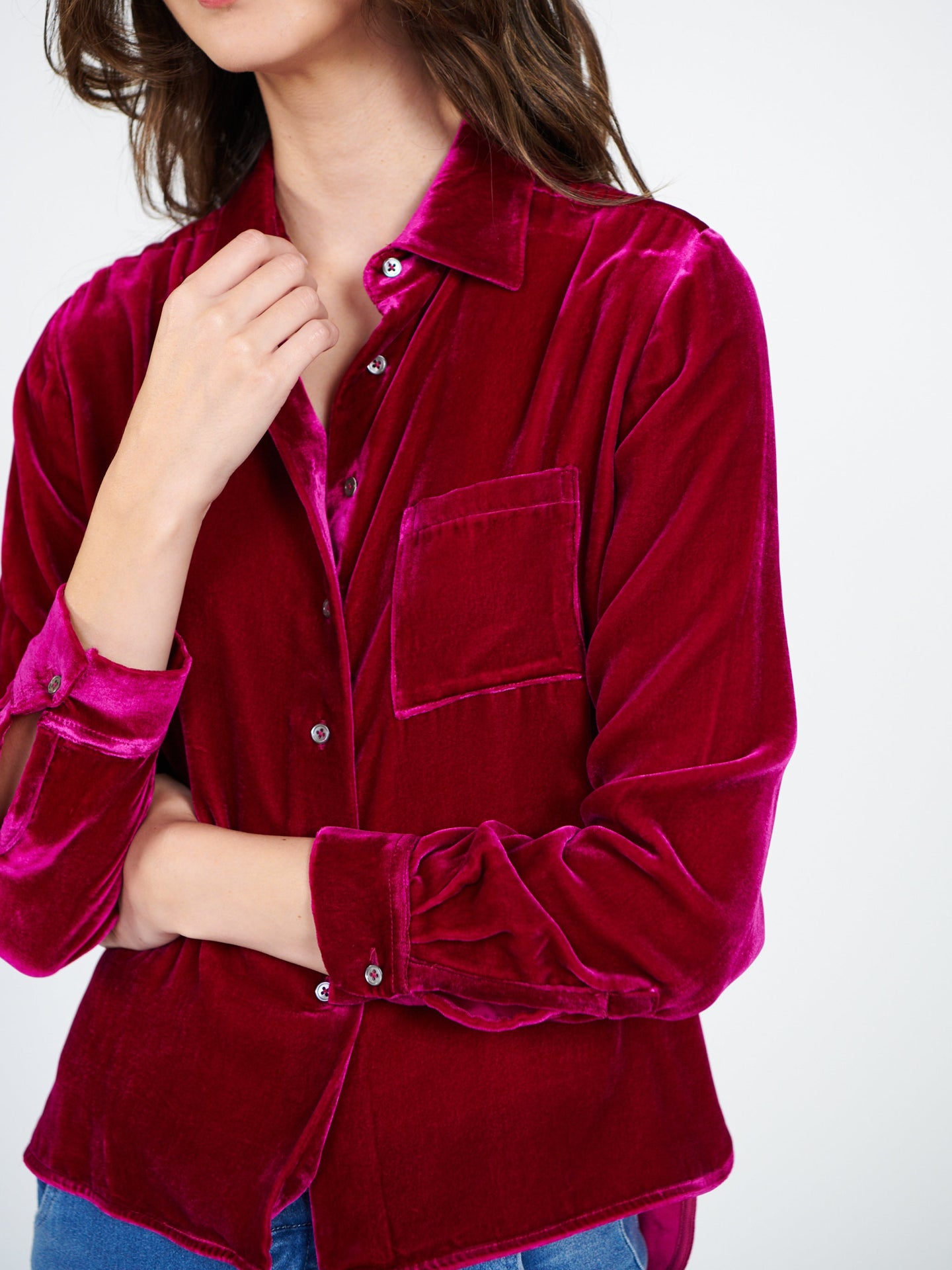 Patti silk blend velvet shirt - Hot Pink