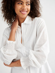 Aria jersey and cotton shirred cuff shirt - White