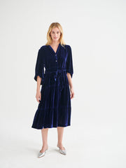 Ana silk blend velvet tiered dress - Navy