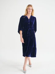Ana silk blend velvet tiered dress - Navy