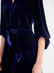 Ana silk blend velvet tiered dress - Navy