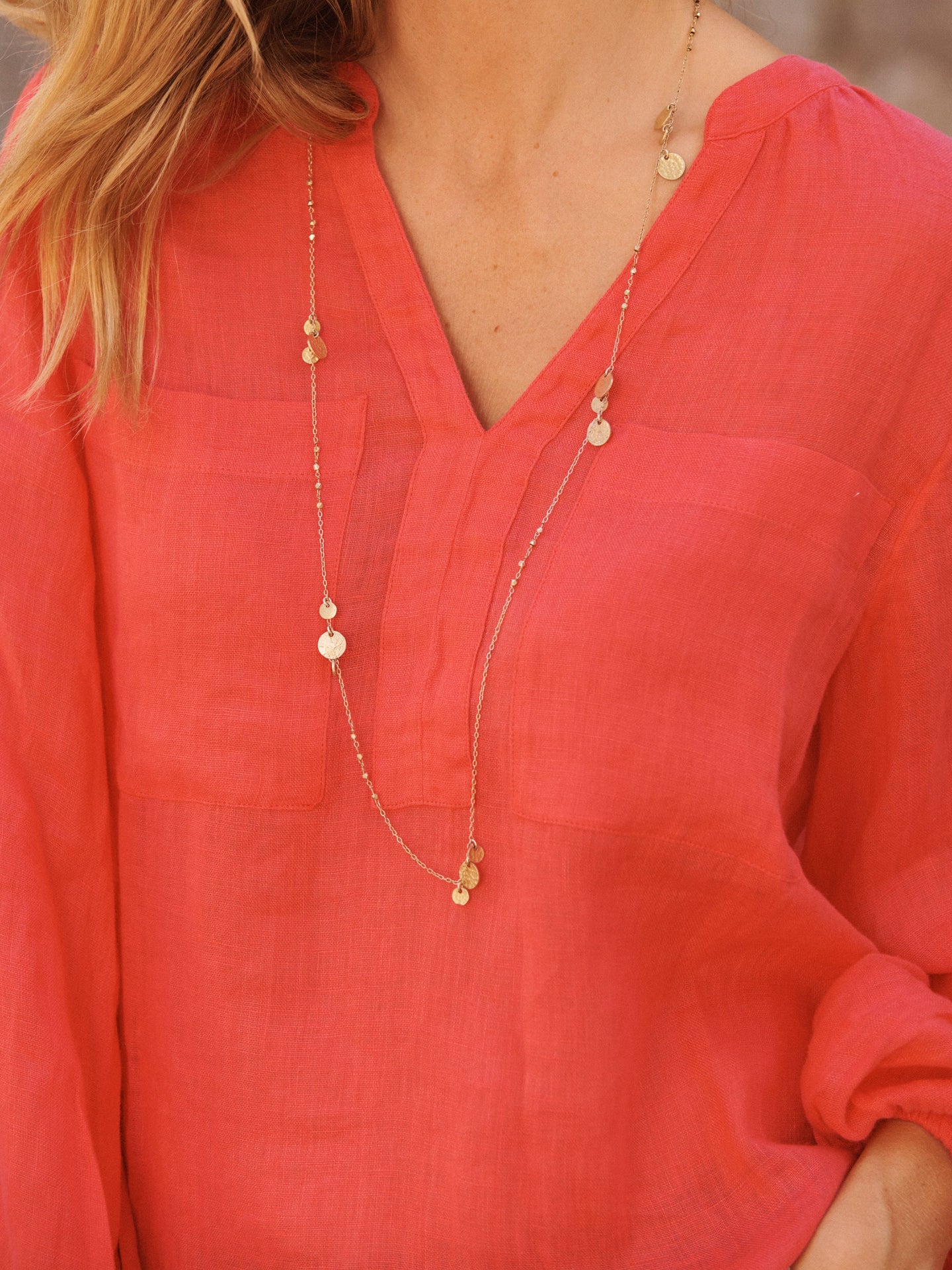 Alice gauze linen patch pocket shirt - Geranium